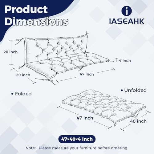 IASEAHK Porch Swing Cushions, 47×40×4 Inch, Waterproof, Navy Blue