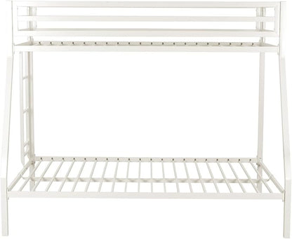 ikalido Metal Loft Bunk Bed Twin Over Full Size with Landder, Cream White | Safety Guardrail,No Box Spring Needed, Space Saving Bedroom Furniture