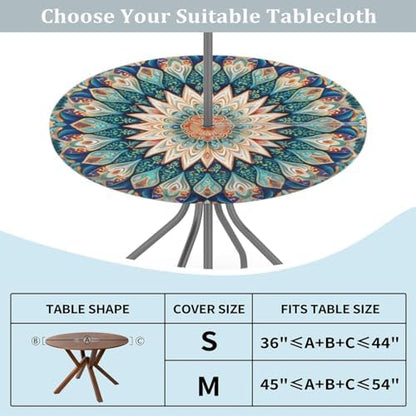 Mandala Outdoor Round Fitted Tablecloth with Umbrella Hole Zipper 45-56