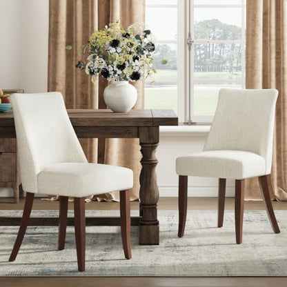 COLAMY Upholstered Dining Chairs Set of 2, Mid Century Modern Kitchen Chairs with Back, Farmhouse Fabric Side Dining Room Chairs with Wood Legs for Dining Room Restaurant, Beige