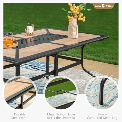 Sophia & William Outdoor Dining Set for 6 w/Wood-Look Table & Blue Chairs