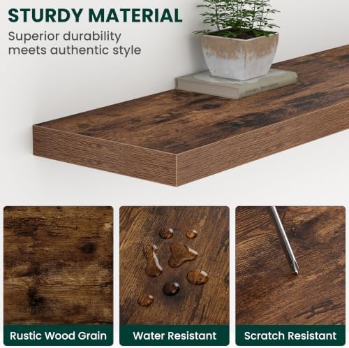 12 Inch Deep Floating Shelves Brown, 48 Inch Long, 2" Thick Floating Shelves for Wall, Hidden Bracket, Scratch-Resistant Wood Grain for Bedroom Bathroom Kitchen, Coffee Bar, Bookshelf