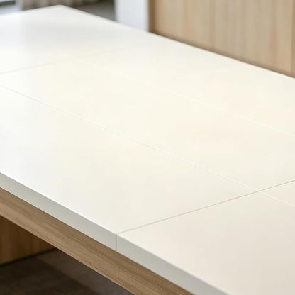 130" W Extra Large Conference Desk Table for 8-10 Persons, Modern Office Work Desk with Sturdy Pedestal Base, Long Rectangular Executive Study Table for Office, Living Room, White & Oak