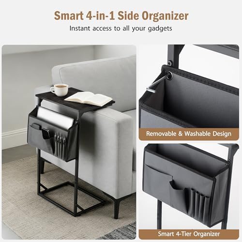 C Shaped End Table for Couch, Small Side Table for Living Room & Bedroom