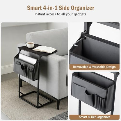 C Shaped End Table for Couch, Small Side Table for Living Room & Bedroom