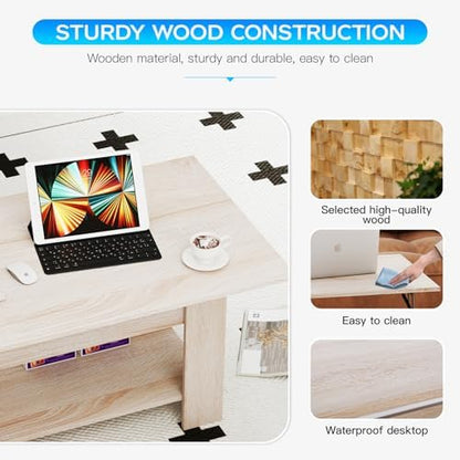 FDW | 39" Lift Top Coffee Table | Nature | with Hidden Storage