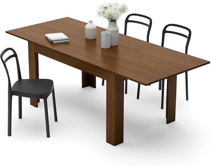 Mobili Fiver, Easy, Extendable Dining Table, 55.1(86.6) x35.4 in, Walnut, for 6-8 People, Expandable Dining Table for Kitchen, Italian Furniture