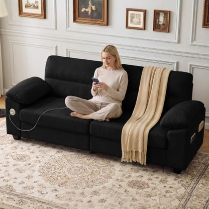 87" Oversized 3-Seater Couch, Comfy Sofa for Living Room with Fast Charging