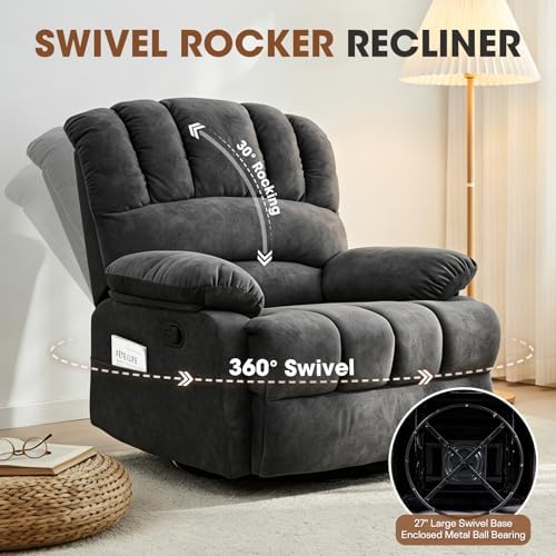 COOSLEEP Oversized Manual Swivel Rocker Recliner Chair, Extra Wide Glider Rocker Recliner for Big and Tall, Overstuffed Lazy Recliner Chair with High Back, Single Sofa Chair for Living Room(Dark Gray)