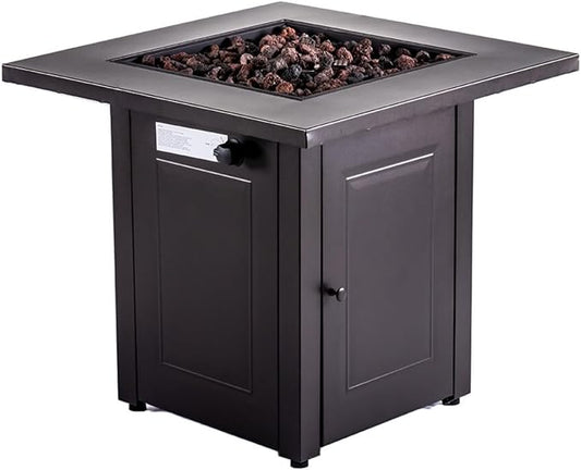 Hexago 28 Inch Propane Fire Pit, ETL Listed Outdoor Fire Pit Table, 50,000 BTU Steel Gas Fire Pits with Lid and Lava Rock, Add Warmth and Ambience to Parties On Patio Deck Garden, Mocha