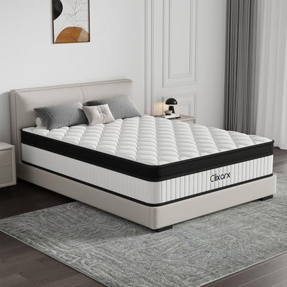 Queen Size Mattress, 14 Inch Hybrid Medium Firm Feel, Individually Wrapped Coils for Motion Isolation & Cool Memory Foam, White, CertiPUR-US Certified (14 Queen)