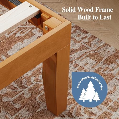 OLIXIS King Size Bed Frame, 12 Inch High Wooden Bed, Underbed Storage