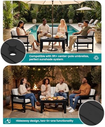 SERWALL 5 Pieces HDPE Outdoor Conversation Sofa Set with Cushion