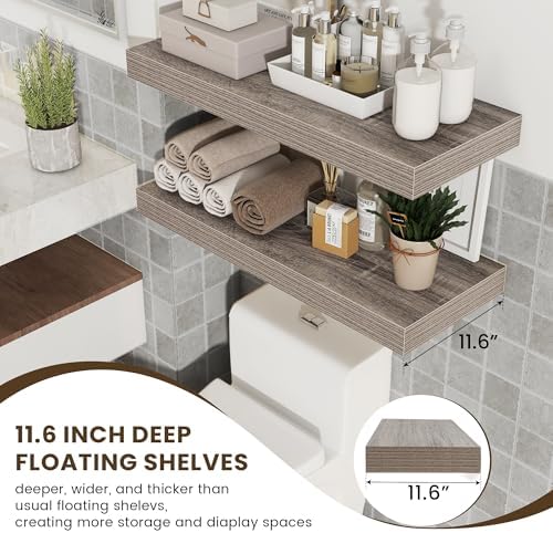 FLYJOE 30 Inch Floating Shelves, 12'' Deep Grey Shelves for Wall Set of 2