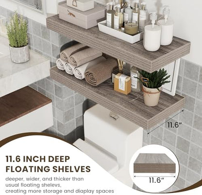 FLYJOE 30 Inch Floating Shelves, 12'' Deep Grey Shelves for Wall Set of 2