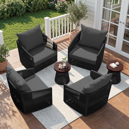 3 Pieces Outdoor Swivel Chairs Wicker Patio Bistro Set with Coffee Table