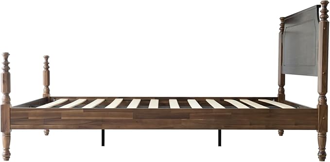 Solid Wood King SizePlatform Bed Frame with Headboard & Footboard, Center Metal Legs, 12 Sturdy Slats Base, Easy Assembly, No Box Spring Needed, Anti-Noise & Slip-Free, Walnut Finish, ROK-37