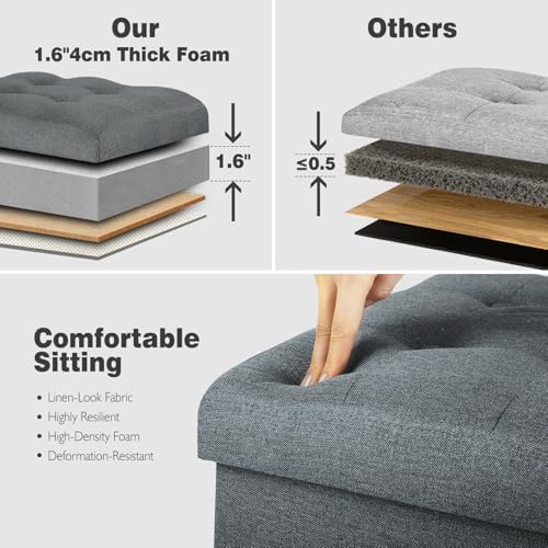 Storage Ottoman, Upgraded 17" High Folding Linen Foot Rest Dark Grey