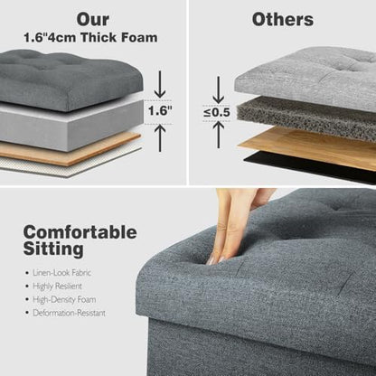 Storage Ottoman, Upgraded 17" High Folding Linen Foot Rest Dark Grey