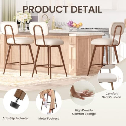 MALOL 26“ PU Leather Swivel Bar Stools Set of 4, Beige