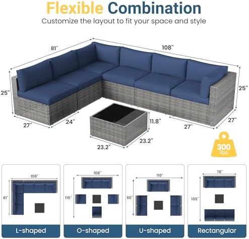 7 Pieces Wicker Patio Furniture Set - Outdoor Sectional for All Weather