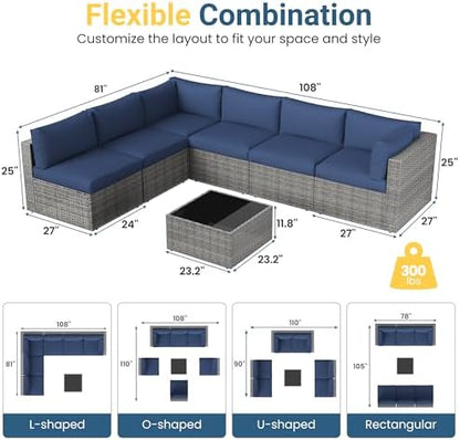 7 Pieces Wicker Patio Furniture Set - Outdoor Sectional for All Weather
