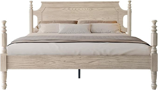 Solid Wood Queen Size Platform Bed Frame with Headboard & Footboard, Metal Legs, 12 Sturdy Slats, Easy Assembly, Anti-Slip & Noise-Free, No Box Spring Needed, Queen Size, Driftwood Gray Oak, ROQ-33