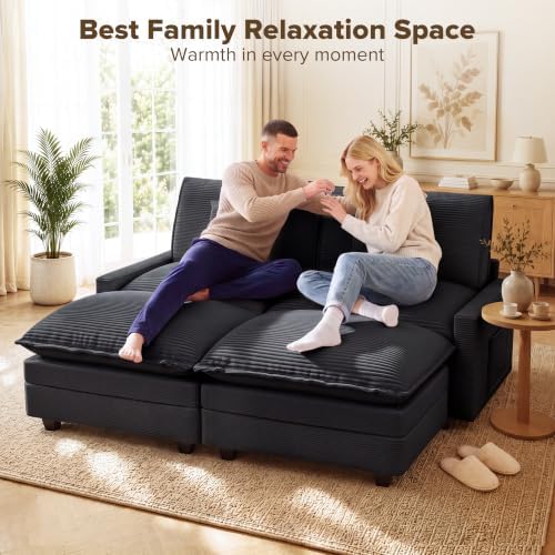 74 Inch Cloud Couch Sectional, Modular Sectional Sofa with 2 Ottoman, Black