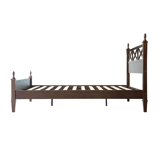 Queen Size Bed Frame with Headboard & Footboard, Solid Wood Platform Bed, Central Metal Legs, 12 Sturdy Slatted Base, Noise-Free & Anti-Slip, No Box Spring Needed, Dark Roast Oak Finish RIQ-32