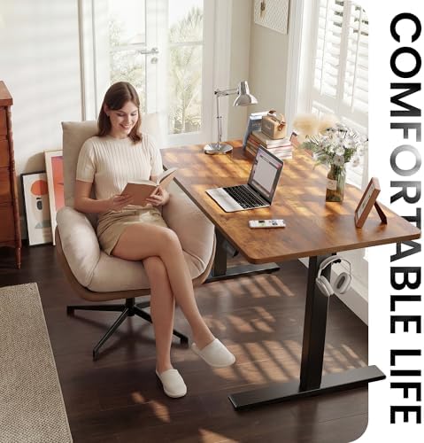 CubiCubi Electric Height Adjustable Standing Desk 55x30 Inch, Rustic Brown