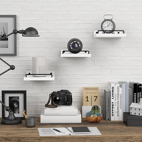 RYOFOBETTO Small Floating Shelf, 6 X 6 Inches Farmhouse Wall Shelves for Living Room, Bedroom, Picture Frames, Plants, Kitchen, Set of 3 (White and Black)