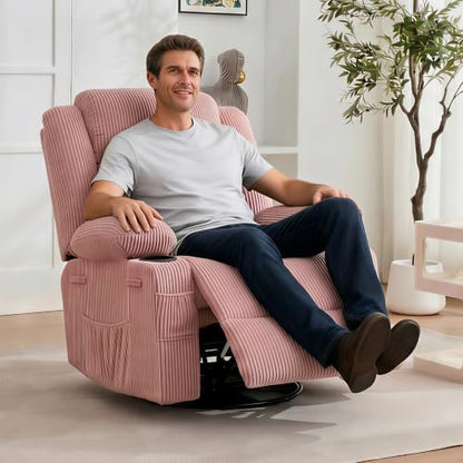 Rocking Recliner Chair For Adults Swivel Manual Recliner Rocker Corduroy