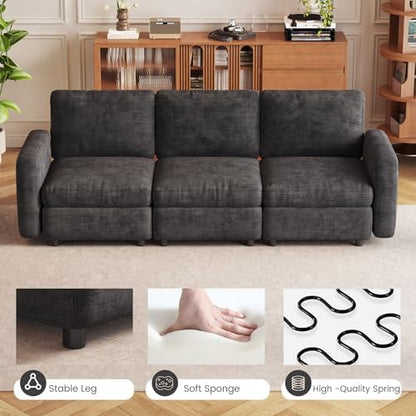 Miuuod 3-Seat Modular Sofa Couch Grey with Ergonomic Cushions, Convertible Sleeper Sectional for Living Room Bedroom Apartment, Cloud Futon Lounge Furniture Set for Small Spaces