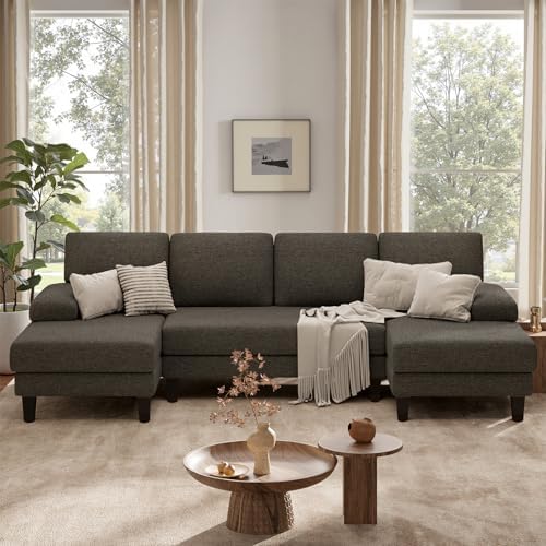U-Shaped Sectional Sofa for Living Room, Modern Modular Sofa with Double Chaise, Classic Lounge Couch Sleeper for Apartment, Espresso