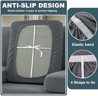 UNBBRRL Seat Cushion Cover and Back Covers for Corner Sofa Stretch Jacquard, Non Slip L Shaped Sofa Slipcover with Storage Ottoman, Sectional Couch Cover for Chaise Lounge (Light Gray,16 x 30 x 6”)