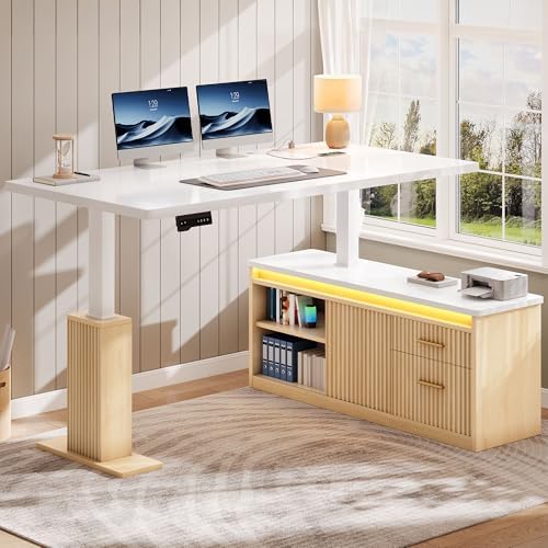 YITAHOME L Shaped Standing Desk with Power Outlets & LED Lights,
