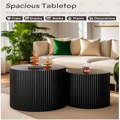 Modern Round Wooden Nesting Coffee Table Set of 2 (ESMALL)