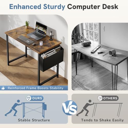 DUMOS 40" Small Computer Desk Home Office Desk, Gaming Desks, Brown