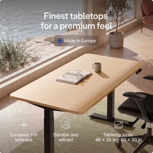Desktronic HomeOne Standing Desk 54x28 — Ergonomic Sit Stand Home Office Desk, Made in Europe, Electric Dual Motor Height Adjustable, USB & USB-C Charging, Wobble-Free, Touchscreen, 3 Memory Presets