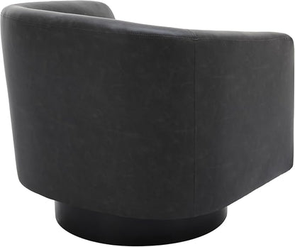 PU Leather Swivel Accent Chairs, Modern Upholstered Barrel Club Chair for Living Room, Round Armchair Single Sofa Bedroom Side Reading Seat - Charcoal Black, Set of 2