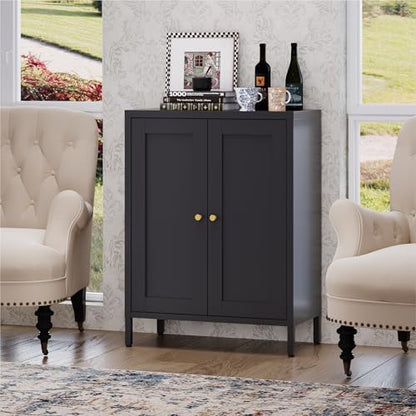 COFaR 31.5"H Metal Bathroom Storage Cabinet, Small Organizer Cabinet, Black