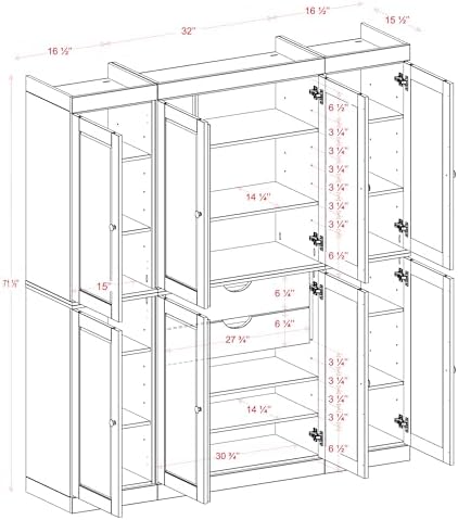 Palace Imports Solid Wood Pantry Storage - 71.5" Tall x 65" W - Utility Cabinet w/ 8 Shaker Doors, 2 Drawers, 12 Adjustable Shelves - Kitchen Cupboard - Black, 100% Eco-Friendly Wood, Made in Brazil