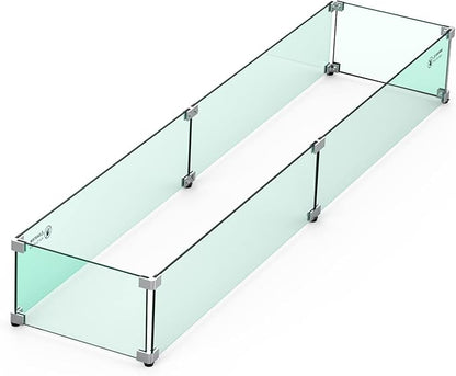 Skyflame Fire Pit Table Glass Wind Guard - 54" x 12", Thick Linear Heat-Resistant Tempered Glass Flame Shields with Hard Aluminum Corner Brackets and Rubber Feet for Propane, Gas, Outdoor