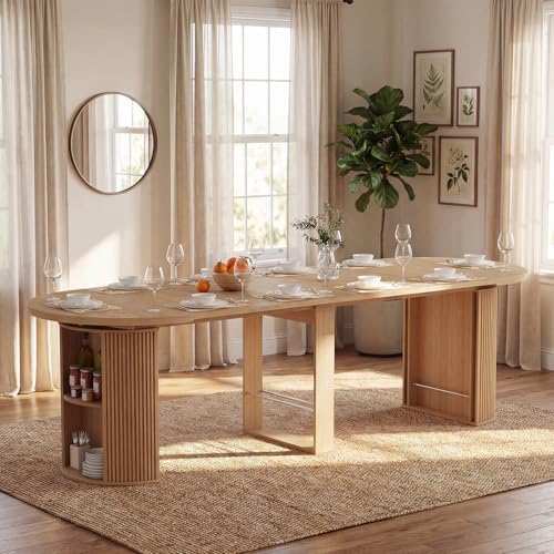 Modern Extendable Round Dining Table with Storage