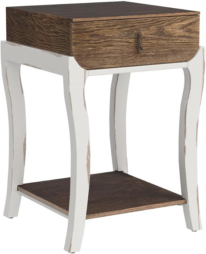 COSIEST Rustic Nightstand, 2-Tier Farmhouse Bedside Table, Wood Accent End Table with Storage Drawer and Open Display Shelf for Bedroom Nursery Living Room(Walnut)