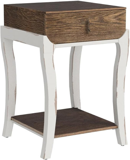 COSIEST Rustic Nightstand, 2-Tier Farmhouse Bedside Table, Wood Accent End Table with Storage Drawer and Open Display Shelf for Bedroom Nursery Living Room(Walnut)