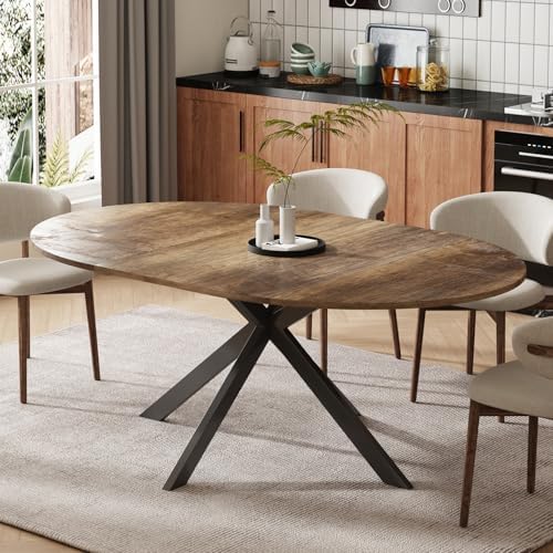 59-Inch Extendable Round Dining Table, 4-6 People Expandable Kitchen Table