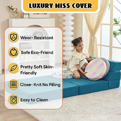 Foldable Sofa Bed, Convertible Lounge Chair Floor Couch with Backrest, Fold Out Futon with Washable Miss Fabric Cover for Guest Room, Living Room (83"x33",Teal)