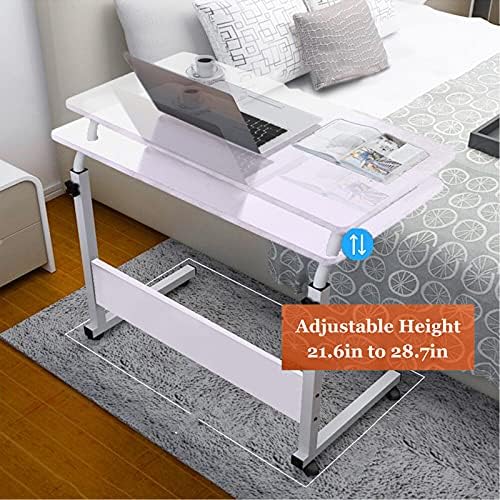 Mobile Bedside Computer Table Standing Desk,Adjustable Height Laptop Stand Side Table with Lockable Wheels,Home Office Workstation Desk,Small Tray Table for Standing or Sitting (White)