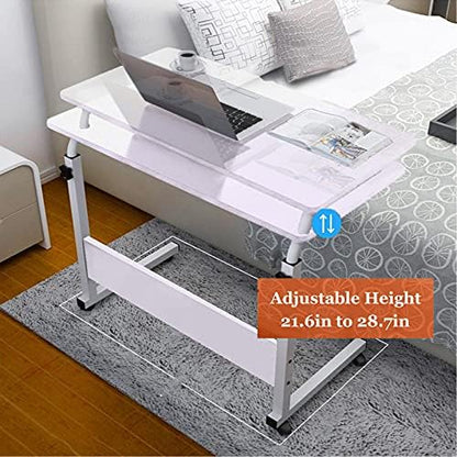 Mobile Bedside Computer Table Standing Desk,Adjustable Height Laptop Stand Side Table with Lockable Wheels,Home Office Workstation Desk,Small Tray Table for Standing or Sitting (White)
